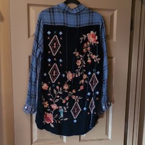 Johnny Was Workshop Velvet Embroidered Plaid Shirt